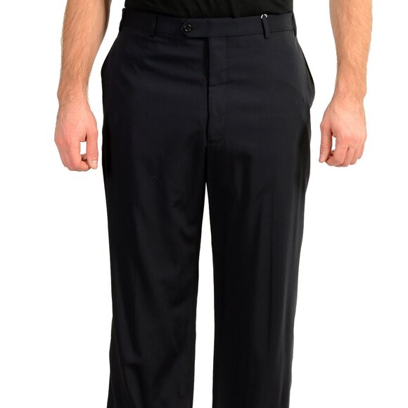Armani Collezioni Men's Navy Blue 100% Wool Flat Front Dress Pants US 40 IT 56